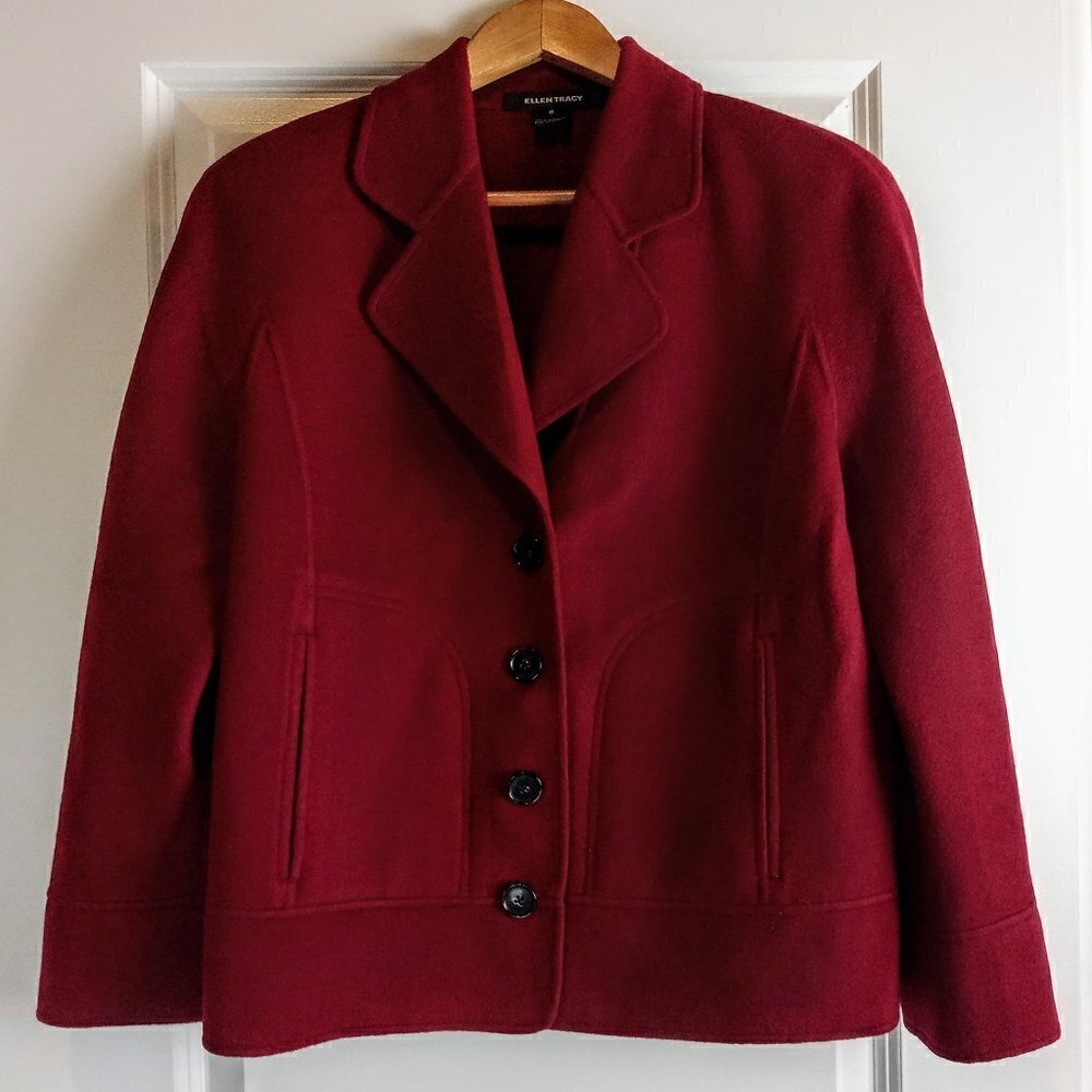 Ellen Tracy Burgundy Red Angora Wool Blend Jacket